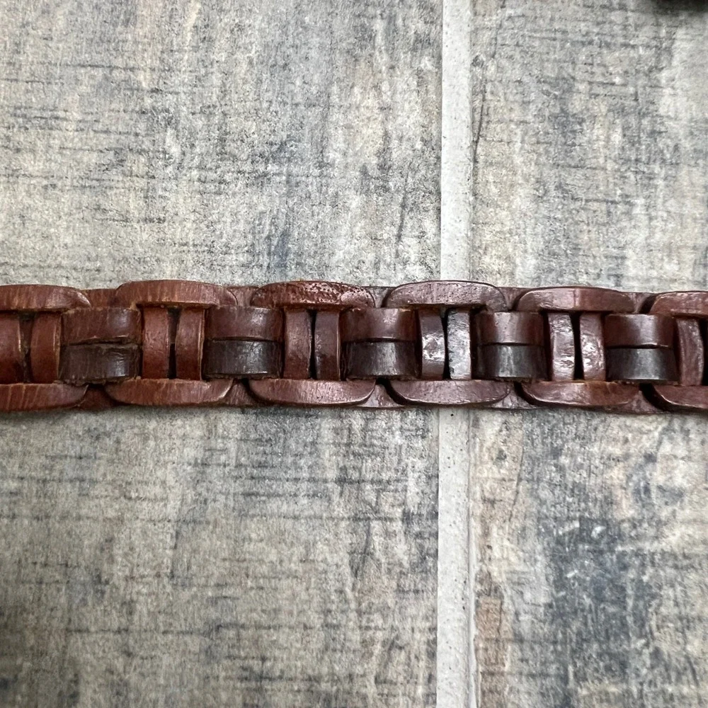 Woven Brown Genuine Leather‎ Belt with Brass Buckle Size S 36 Inch Made in India